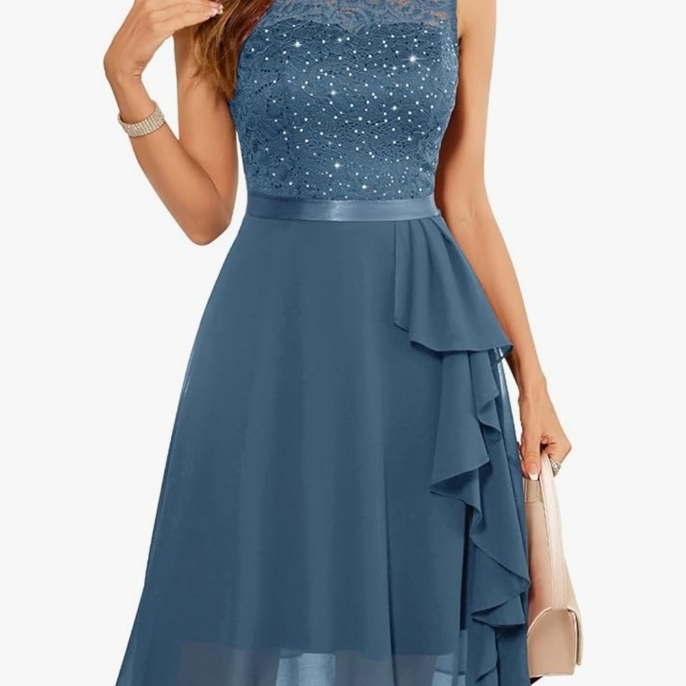 Elegant High Low Dress in Blue